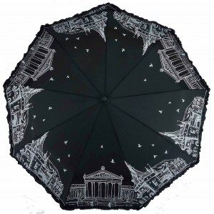 Красивый черный  женский зонт Amico, полуавтомат, арт.709-11